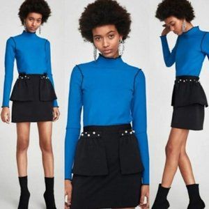 Zara Black Pearl Peplum Mini Skirt Size S EUC
